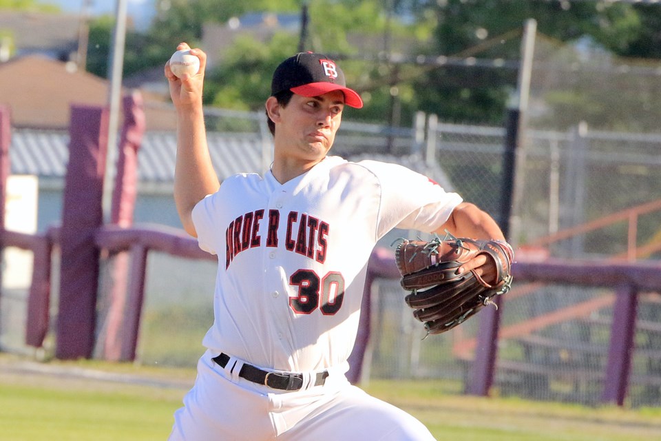 Thunder Bay's Jimmy Cerha allowed one run in 5.2 innings of relief on Saturday, June 28, 2025 at Port Arthur Stadium. (Leith Dunick, tbnewswatch.com)