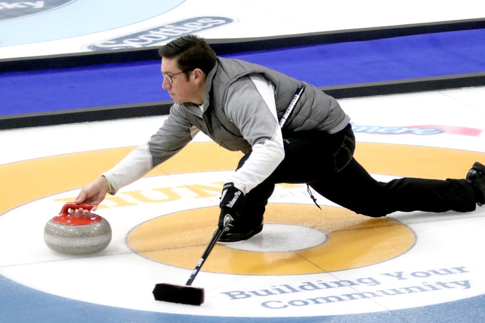 Mike McCarville has earned a spot in at least a tiebreaker at the Northern Ontario Men's Curling Championship on Saturday, Feb. 2, 2019 in Nipigon. (Leith Dunick, tbnewswatch.com)