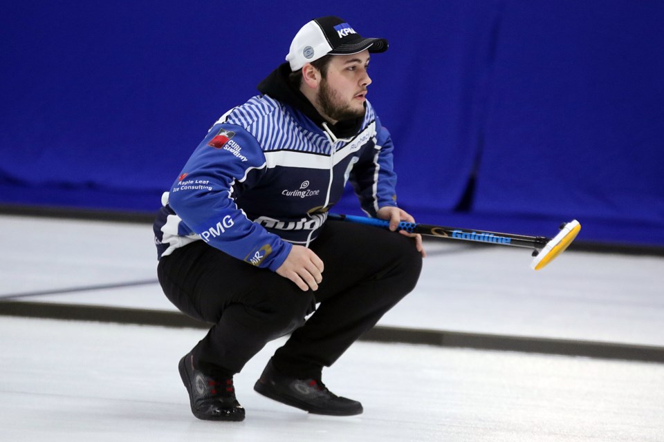 Tanner Horgan leads the Northern Ontario men's curling championship with a 7-0 record after round-robin play. (Leith Dunick, tbnewswatch.com)