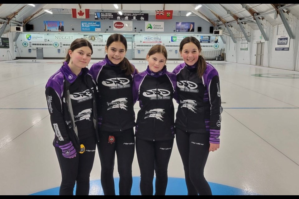 Team Paul is representing Kakabeka Falls Curling Club at the Northern Ontario Curling Association U18 playdowns in North Bay, Ont. From left: Lily Arignello, skip Claire Dubinsky, third Rylie Paul and second Bella McCarville. (submitted photo)