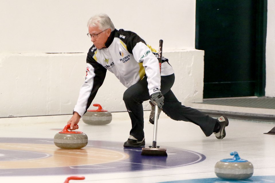 Al Hackner has missed most of the Tbaytel Major League of Curling season, but is back and on Wednesday, Jan. 3, 2024, led his team to a 10-2 win over Robyn Despins at the Port Arthur Curling Centre. (Leith Dunick, tbnewswatch.com)