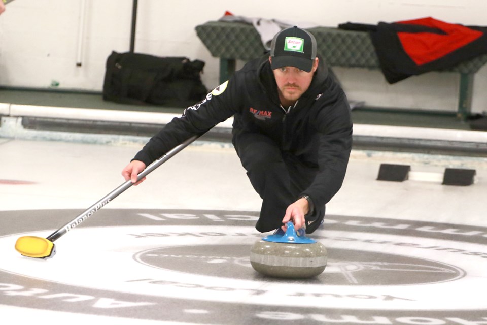 Brian Adams Jr. evened his record at 2-0-2-0 with a win over Ben Mikkelsen in Week 4 play in Major League of Curling play at the Port Arthur Curling Club. (Leith Dunick, tbnewswatch.com)