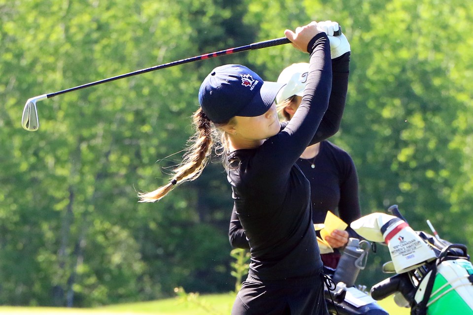 Winnipeg's Jeri Lafelche leads the 2024 NextGen Prairie Championship junior girls tournament at Whitewater by three strokes, shooting a 1-over 73 on Saturday, June 8, 2024. (Leith Dunick, tbnewswatch.com)