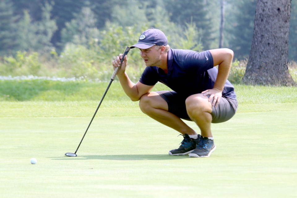 Casey NIemi lines up a putt on Saturday, july 3, 2021 at Whitewater Golf Course during the Aon District Open. (Leith Dunick, tbnewswatch.com)