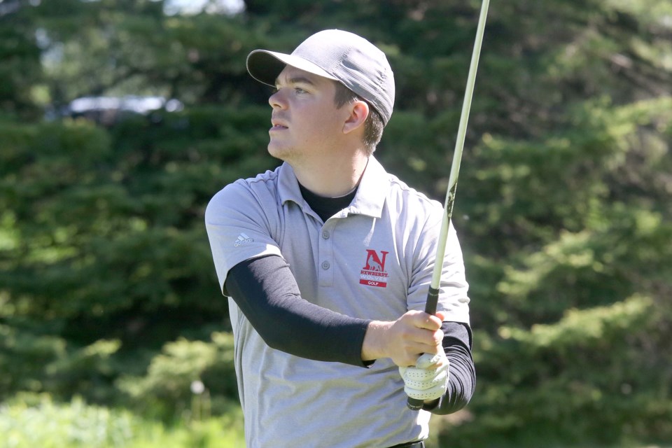 Evan DeGrazia and hs father John on Saturday, June 13, 2020, shot a seven-under 64 to claim a share of the Mallon's Play it Again Sports Better Ball Tournament lead at Chapples Golf Course. (Leith Dunick, tbnewswatch.com)