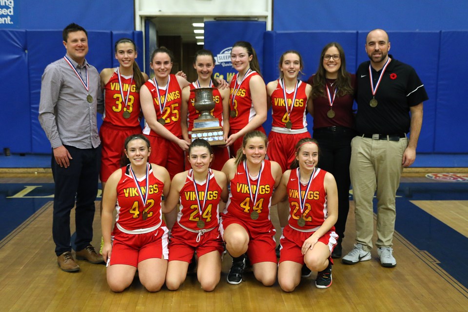 The Hammarskjold Vikings on Monday, Nov. 11, 2019 captured their sixth senior girl's high school basketball title with a 60-56 win over the St. Patrick Saints at the C.J. Sanders Fieldhouse. (Leith Dunick, tbnewswatch.com)