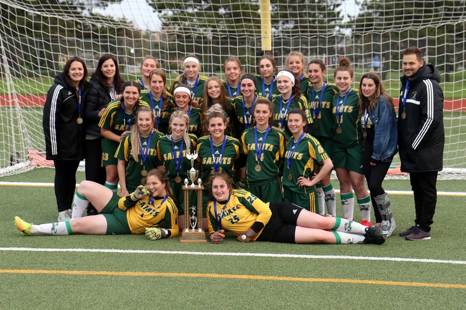 The Saint Patrick Saints downed St. Ignatius 3-0 on Thursday, May 19, 2019 at Fort William Stadium to capture a second straight high school girls soccer championship. (Leith Dunick, tbnewswatch.com)
