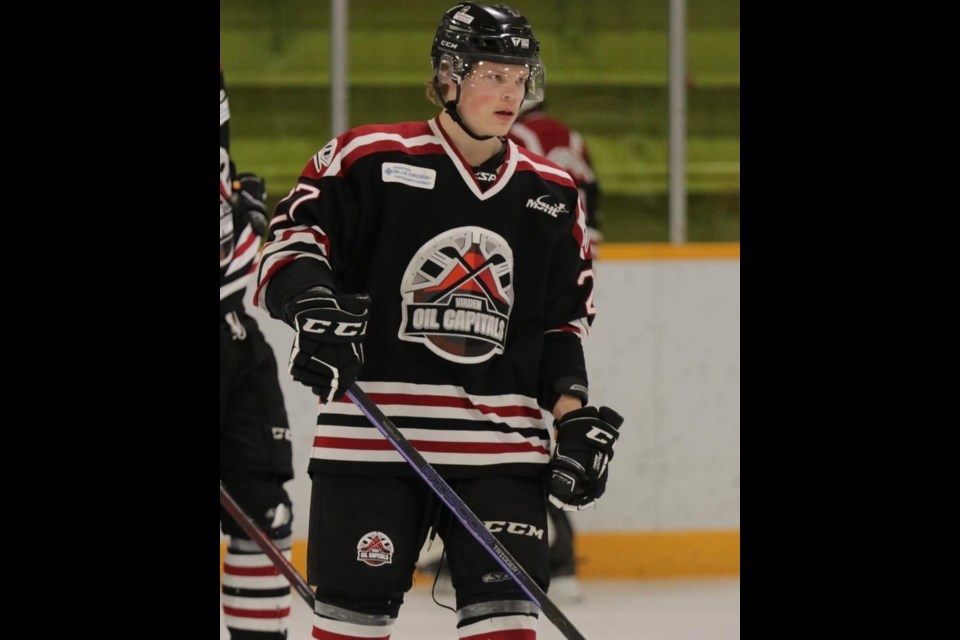 Action photo of Thunder Bay's Josh Lehto with the Virden Oil Capitals of the Manitoba Junior Hockey League (MJHL)