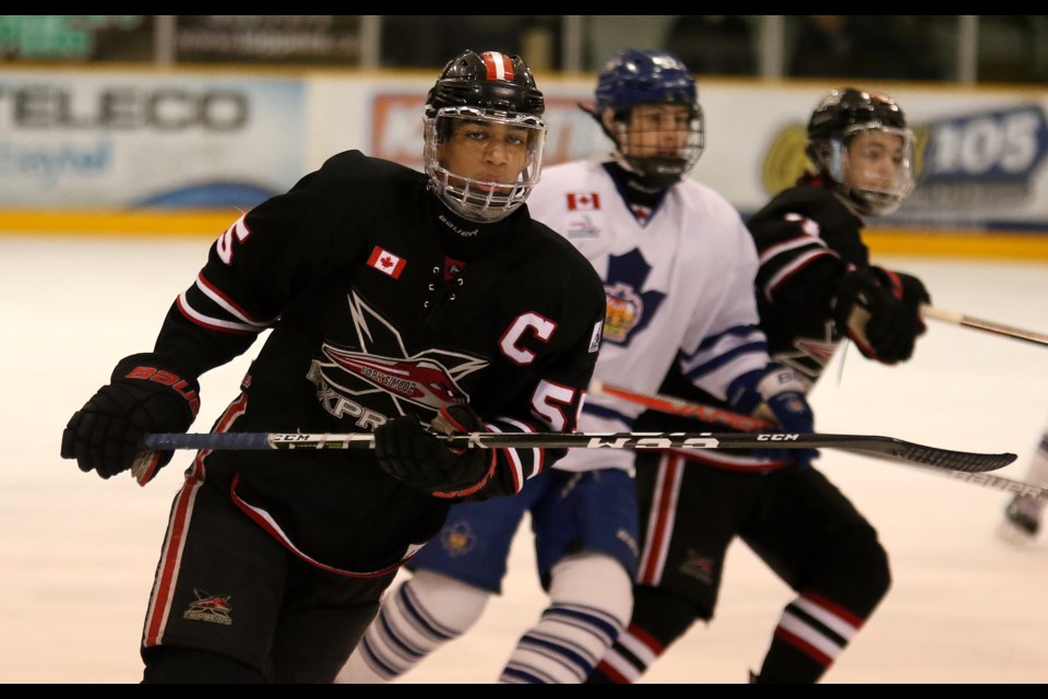 York-Simcoe forward Quinton Byfield  on Friday, March 31, 2017 in the title game at the All Ontario Bantam AAA Championship at Fort William Gardens in Thunder Bay (Leith Dunick, tbnewswatch.com).