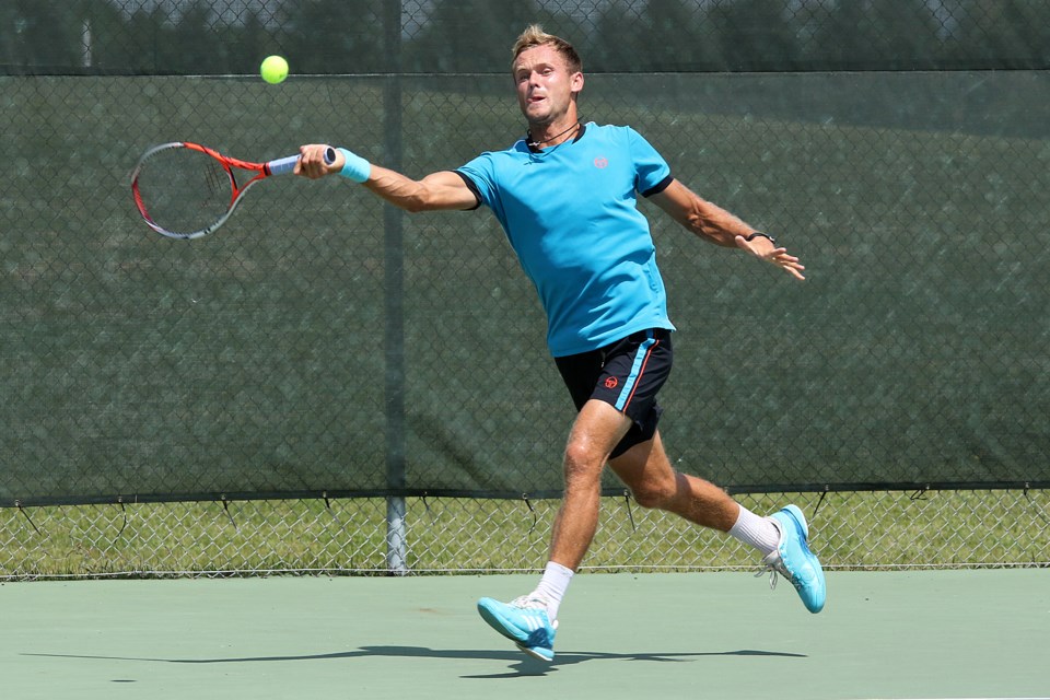 Pavel Krainik knocked off Victor Krustev 6-2, 6-2 on Sunday, July 30, 2017 to capture the Mid-Canada Open men's single championship (Leith Dunick, tbnewswatch.com). 