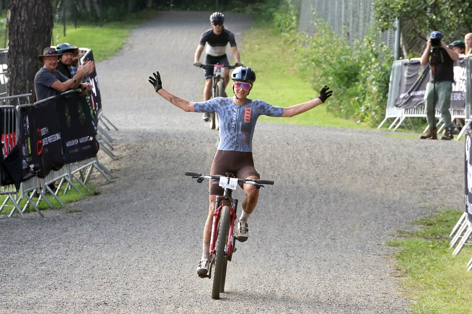 Waterloo, Ont.'s Haley Smith, a 2020 Olympian, won the elite female title at the XCM National Championships at Trowbridge Falls, on Saturday, Aug. 23, 2025. (Leith Dunick, tbnewswatch.com)