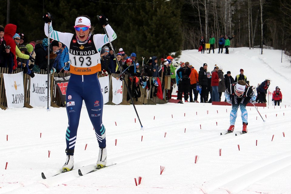 Katherine Stewart-Jones takes top spot in the women's 30-kilometre classic race at the 2018 Ski Nationals on Saturday, March 17, 2018 at Lappe Nordic. (Leith Dunick, tbnewswatch.com)