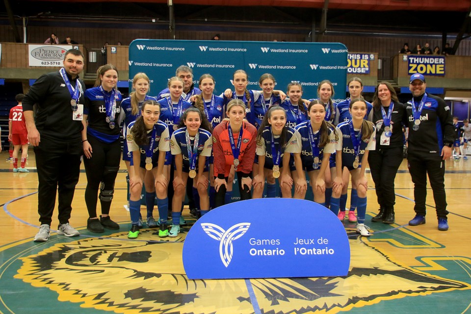 The Thunder Bay Chill U18 girls earned a silver medal at the Ontario Winter Games in futsal, dropping an 8-5 decision to Unionville on Monday, Feb. 19, 2024. (Leith Dunick, tbnewswatch.com)