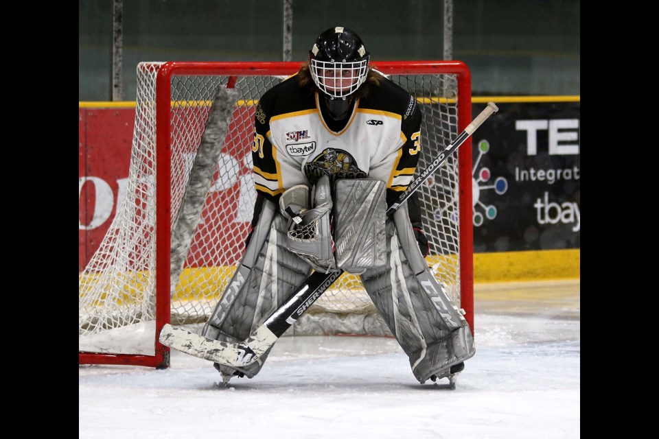Red Lake goaltender Zach Willms. (Leith Dunick, tbnewswatch.com)