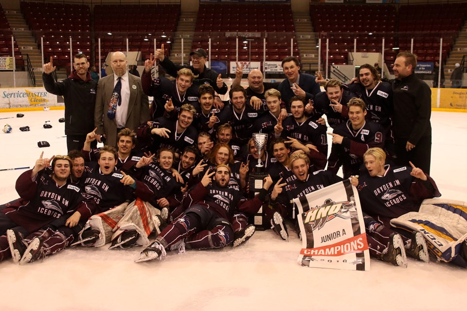 The Dryden Ice Dogs won a second straight SIJHL championship on Saturday, April 21, 2018 at Fort William Gardens. (Leith Dunick, tbnewswatch.com)
