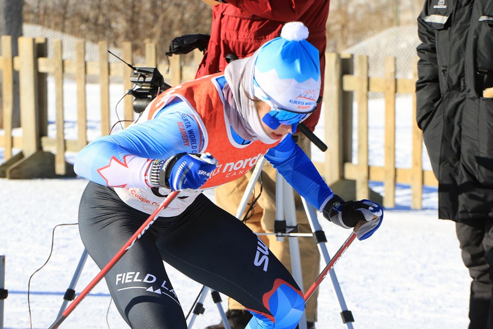 Alison Mackie won her third race in three tries on Sunday, Jan. 5, 2024 at the 2025 Noridiq Canada Selection Trials at Lappe Nordic. (Leith Dunick, tbnewswatch.com)