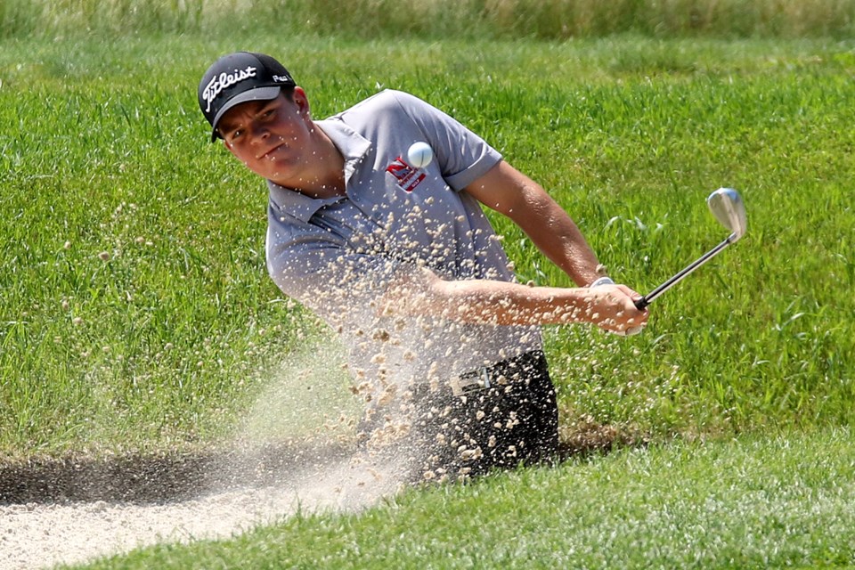 Evan De Grazia saves par from the sand on No. 15 at Whitewater Golf Club on Friday, July 14, 2017 on Day 2 of the Staal Foundation Open (Leith Dunick, tbnewswatch.com). 