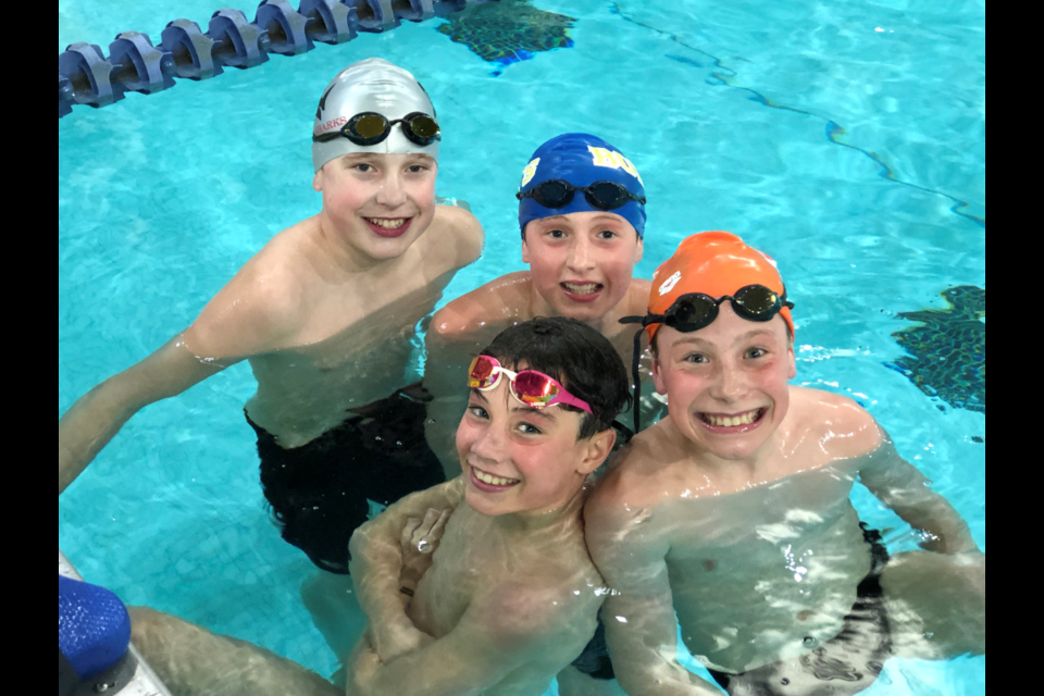 Eli Dawe, Scott Fay, Tazio Mastometeo, Matthew Foulds (Photo by Andrew Foulds, ThundeBolt Swim Club director)