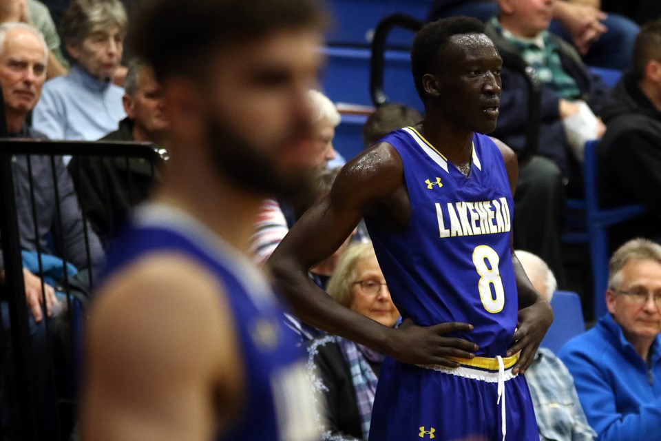 Lock Lam led Lakehead with 25 points, 15 rebounds and six bloked shots on Saturday, Nov. 30, 2019. (Leith Dunick, tbnewswatch.com)