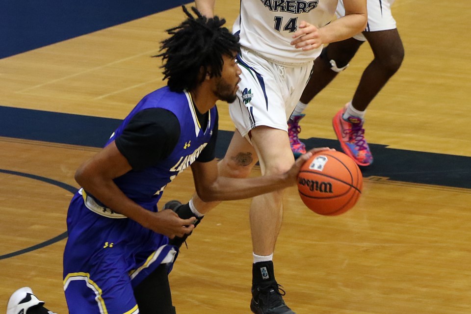 Dylan Morrison had 13 points, 11 in the fourth quarter, to help lead Lakehead to a 91-66 win over Nipissing on Saturday, Oct. 22, 2022. (Leith Dunick, tbnewswatch.com)
