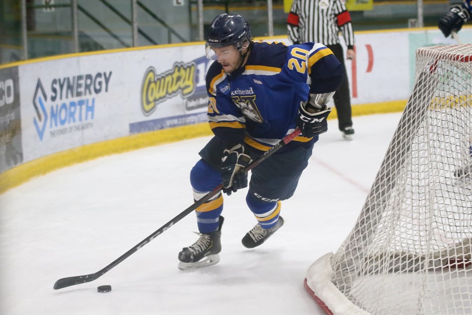 Jordan King circles the net for Lakehead on Thursday, Oct. 23, 2021. (Leith Dunick, tbnewswatch.com)