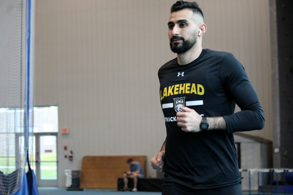 Rami Gharsalli of the Lakehead Thunderwolves currently has the eighth fastest time in Canada in the 110-metre hurdles event.