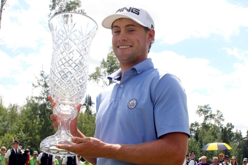 Taylor Moore won his first professiona title on Sunday at Whitewater Golf Club. (Leith Dunick, tbnewswatch.com)