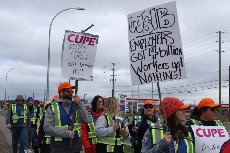 WSIB protesters on Balmoral Street on Friday, May 23, 2025. 