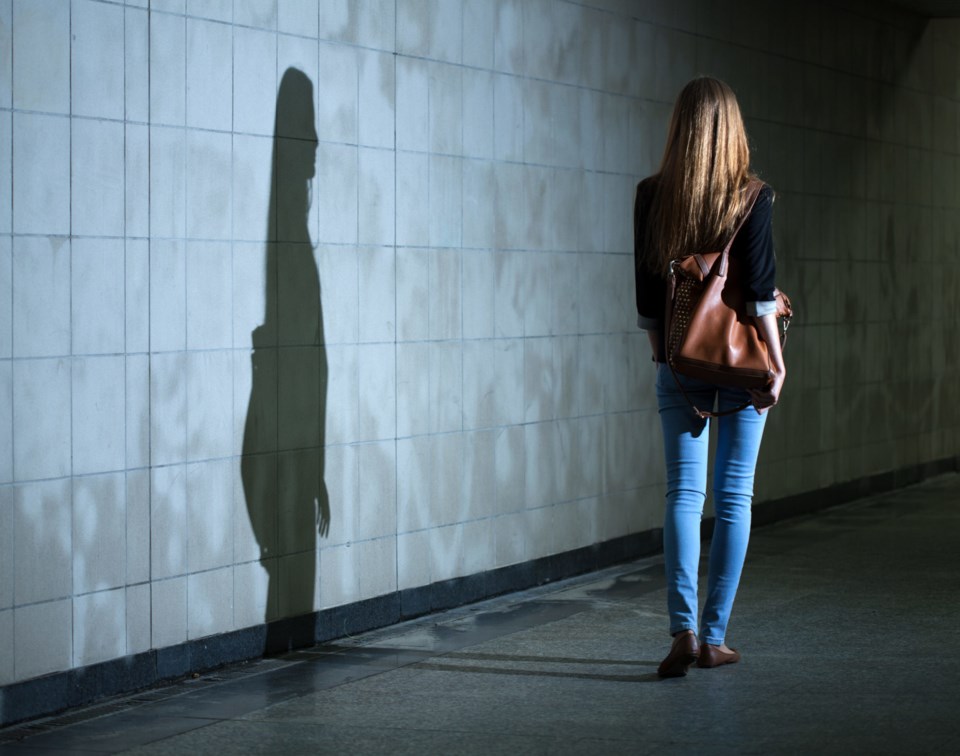 View,Of,Woman,Walking,Alone,At,Night