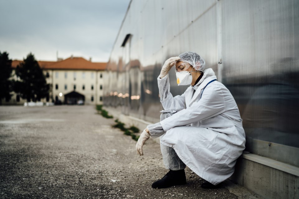 Depressed,Crying,Doctor,With,Mask,Having,Mental,Breakdown.fear,anxiety,panic,Attack,Due