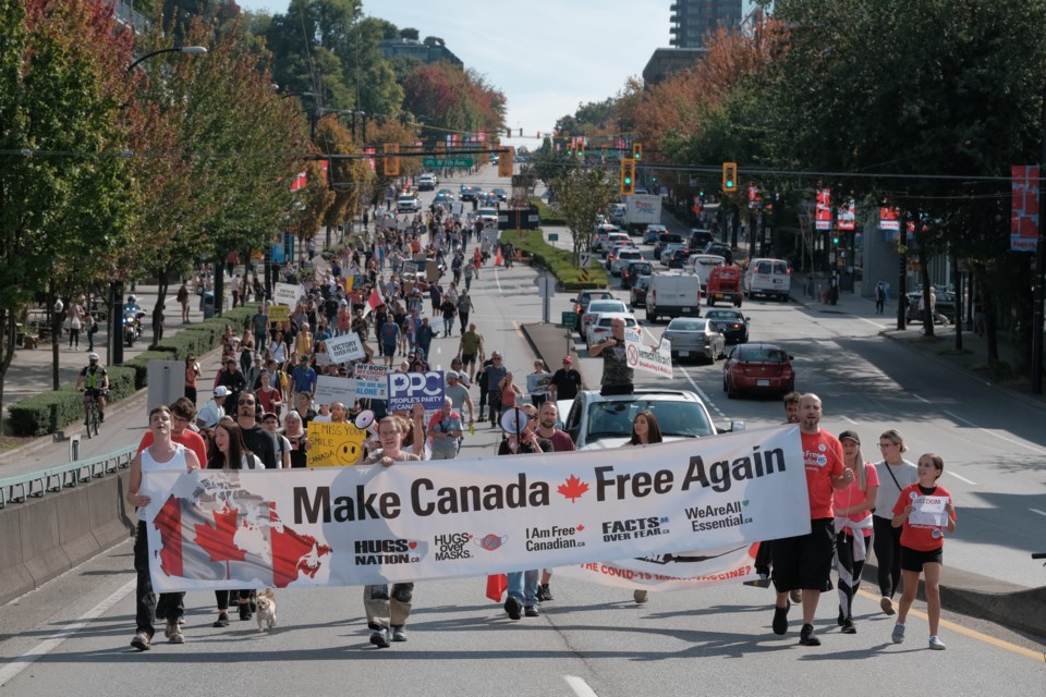 Vancouver,,Bc,,Canada,-,September,8,,2021:,Crowd,Marches,Behind