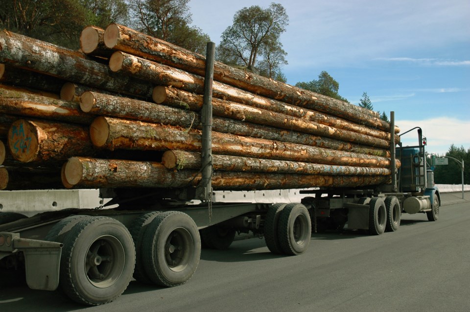 Logging,Truck,Loaded,With,Freshly,Cut,Logs,On,Their,Way