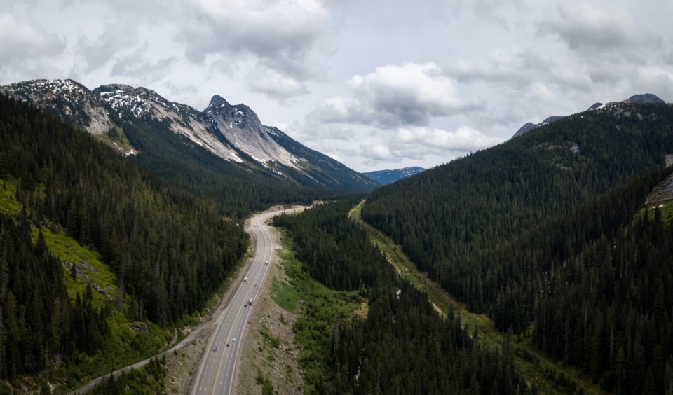 Aerial,View,Of,The,Scenic,Route,Passing,In,The,Valley