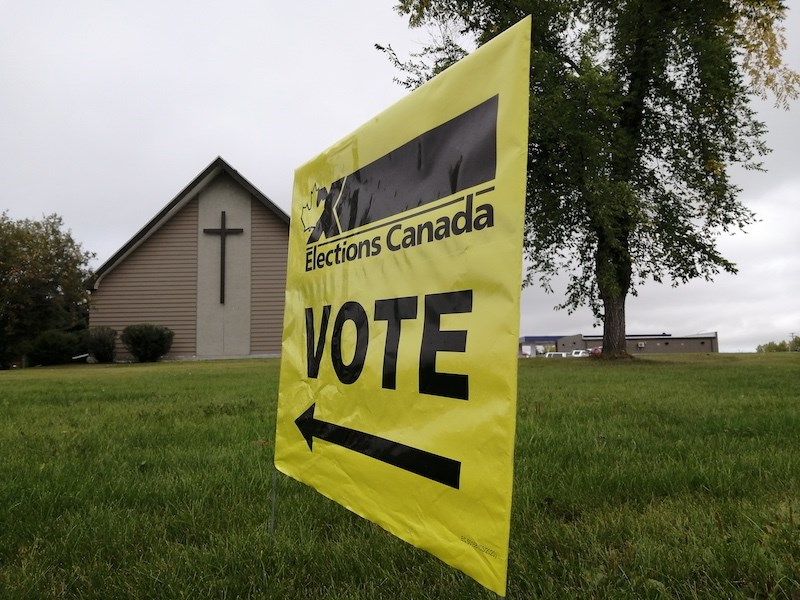 sept 20 2021 election sign thompson manitoba luthern united church caribou road