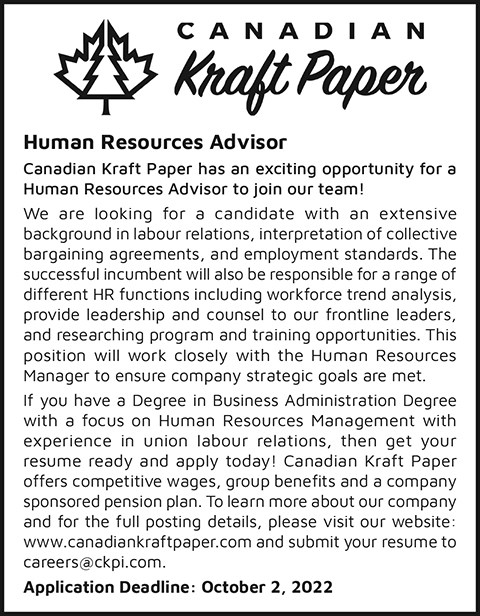 Canadian Kraft Paper, Human Resources Advisor 22-36