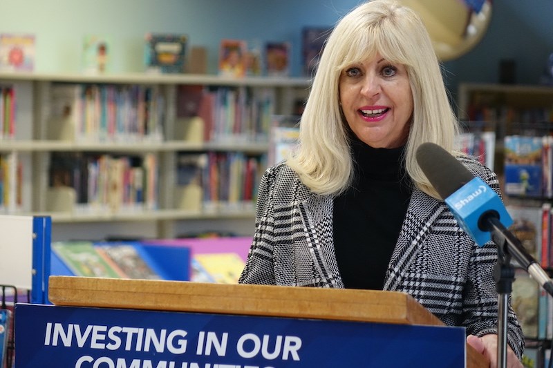Manitoba Sports, Culture and Heritage Minister Cathy Cox speaks about increased funding for rural libraries in this year’s provincial budget at the Thompson Public Library Oct. 22.                   