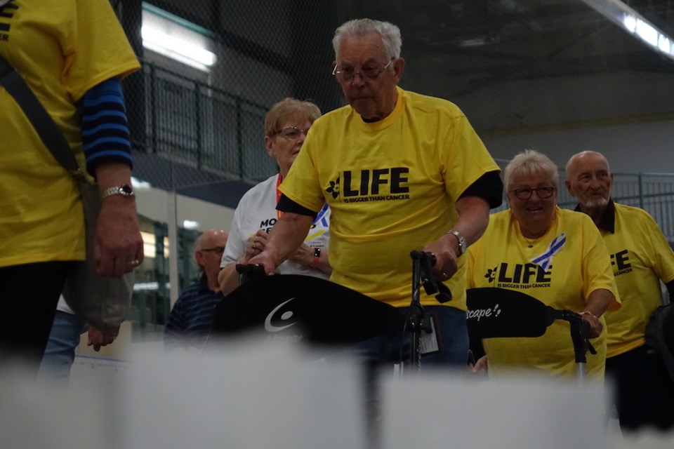      Cancer survivors complete a lap of the C.A. Nesbitt Arena on June 11 to kick off the first in-person Relay for Life in Thompson since 2019.                          