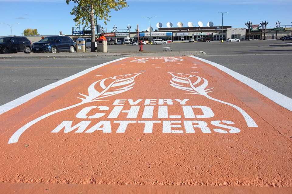 A crosswalk on Selkirk Avenue in Thompson was painted orange with the slogan Every Child Matters in white in honour of the National Day for Truth and Reconciliation on Sept. 30.