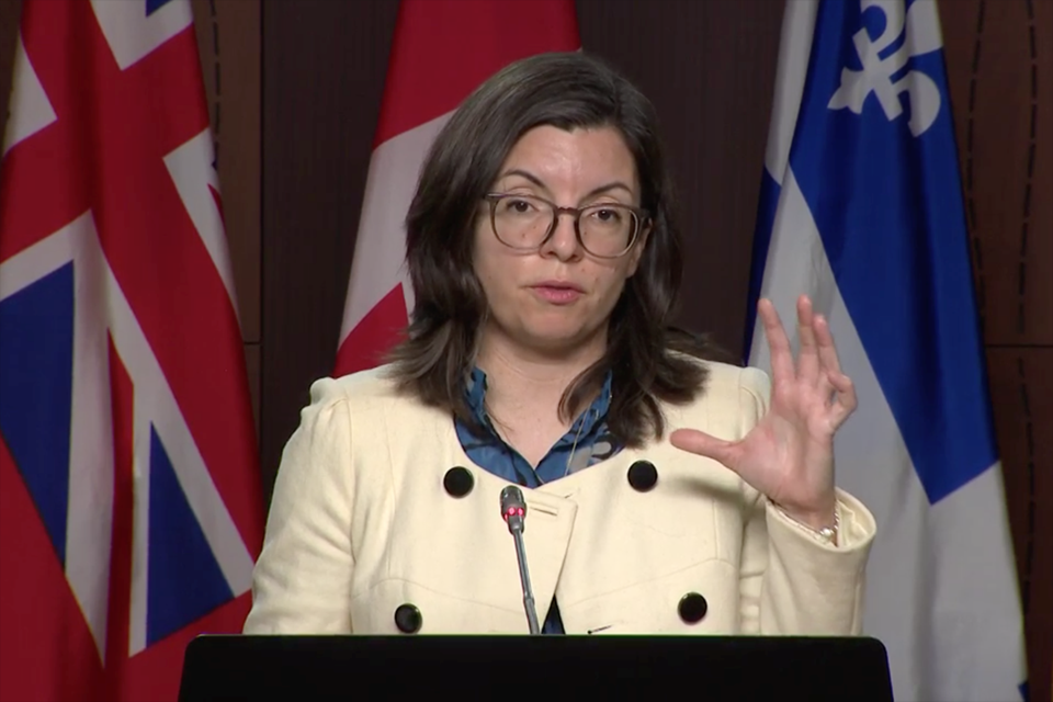 Northern Manitoba NDP MP Niki Ashton speaks at a Nov. 30 press conference in Ottawa where she and her colleague from Nunavut called on the federal government to help northern and Indigenous community residents cope with spiralling food and fuel costs.