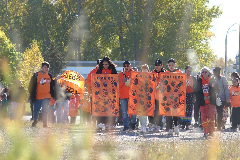 Manitoba Keewatinowi Okimakanak organized a walk from the Royal Canadian Legion to the residential school monument as part of National Day of Truth and Reconciliation events Sept. 30.
