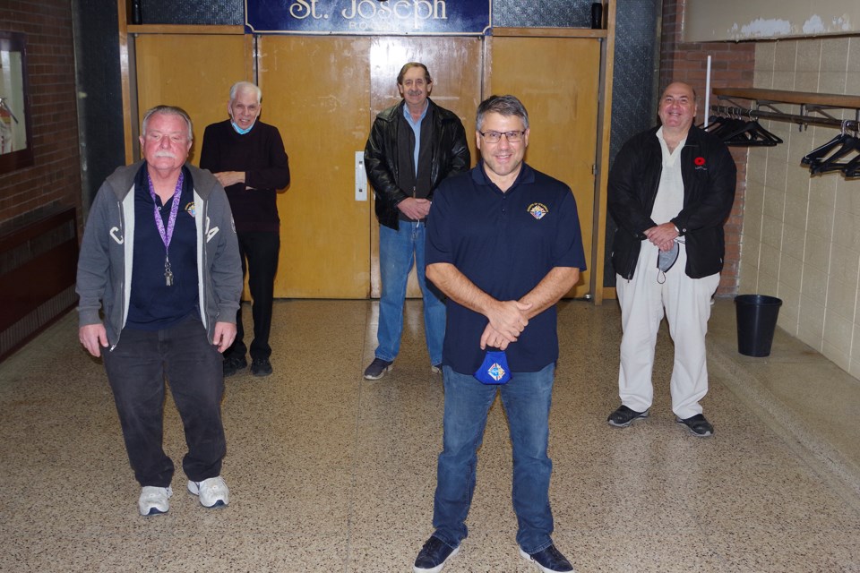Pic, l-r: front - Thorold Grand Knight Tony Scalzi, 2nd row - John Dominic, Leonard Savoia, 3rd row – Frank Durbiano, Bob Merrill.