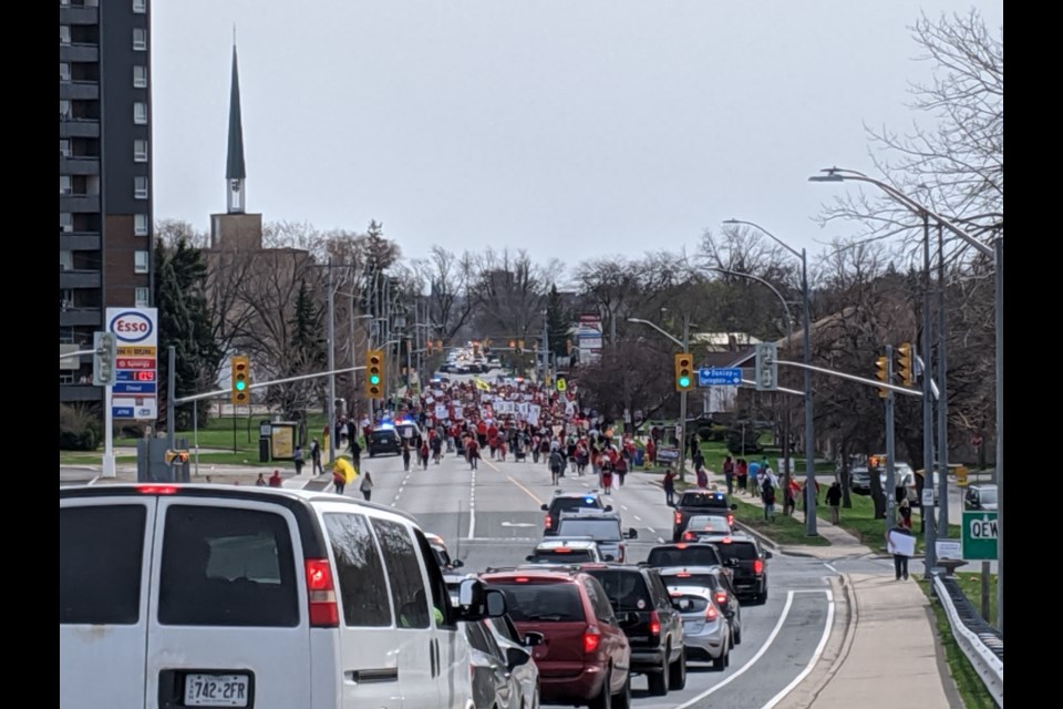Traffic was held up on Saturday afternoon as protesters walked onto Lake St. 