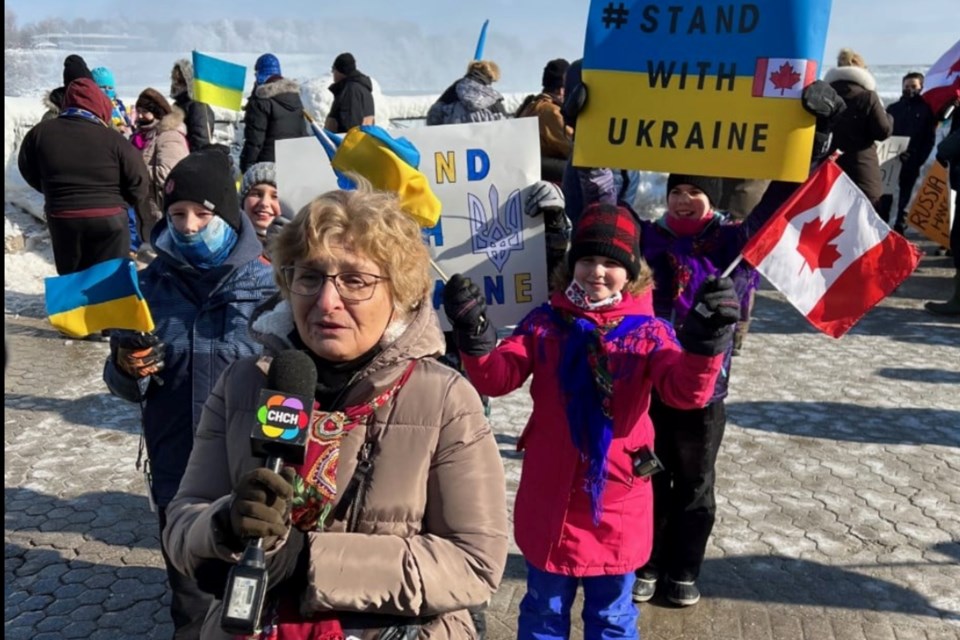 Irene Newton, President of Niagara's Ukrainian-Canadian Congress during a rally in Niagara Falls on January 31. Photo: Supplied