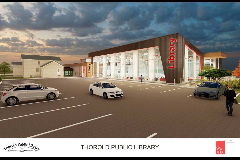 A 3D rendering of the side of the proposed library expansion 