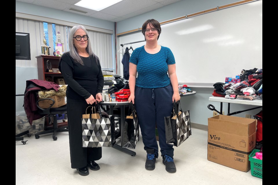 Julie Barker and Karen Dykes from the Welland Lincoln Regiment Association Band spent Tuesday afternoon putting together care packages for homeless veterans.