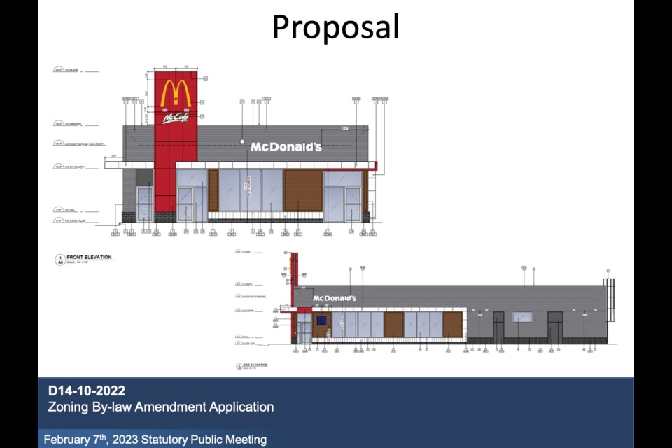 A drawing of what the McDonald's restaurant possibly could look like.