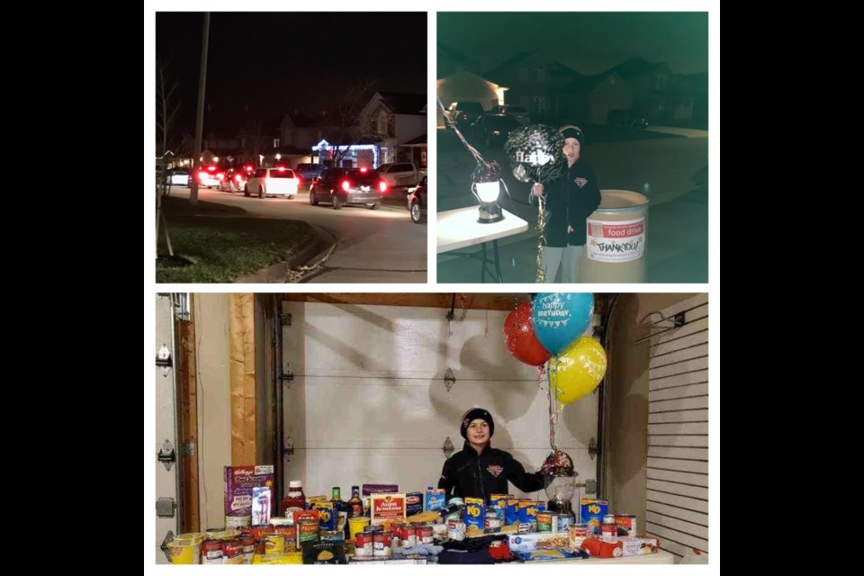 A whole parade showed up for Mikey's early 11th birthday celebration, where the local boy asked for food donations over gifts. Photo: Supplied