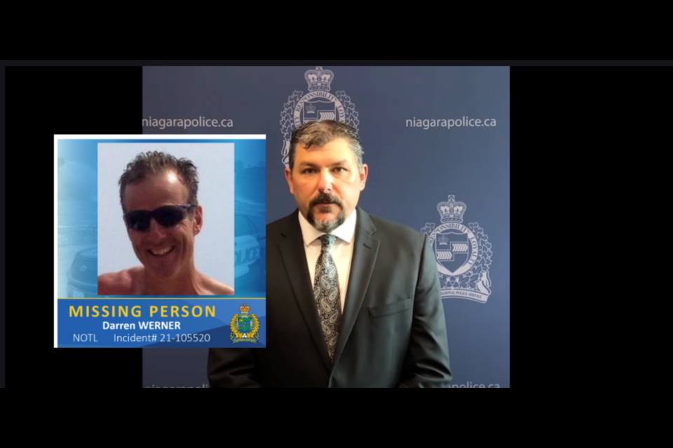 Det. Sgt. Richard Gauthier appeared in a Wednesday morning video plea for more information about the disappearance of NOTL man Darren Werner. Photo: Screengrab