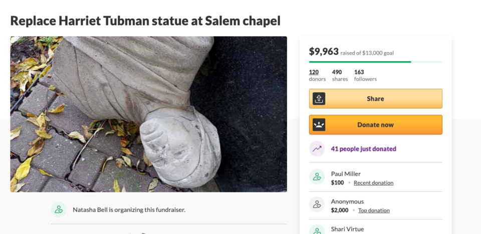 Campaign to replace vandalized Harriet Tubman statue raises close to