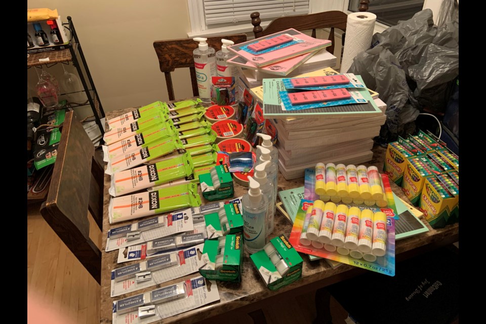 Over 700 dollars worth of school- and hygiene supplies left for Nunavut earlier this week. Photo: Supplied